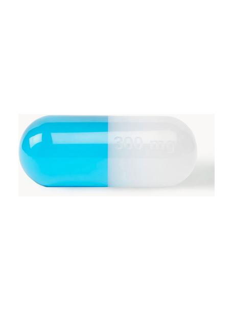 Dekoracja Pill, Akryl polerowany, Biały, turkusowy, S 24 x W 9 cm