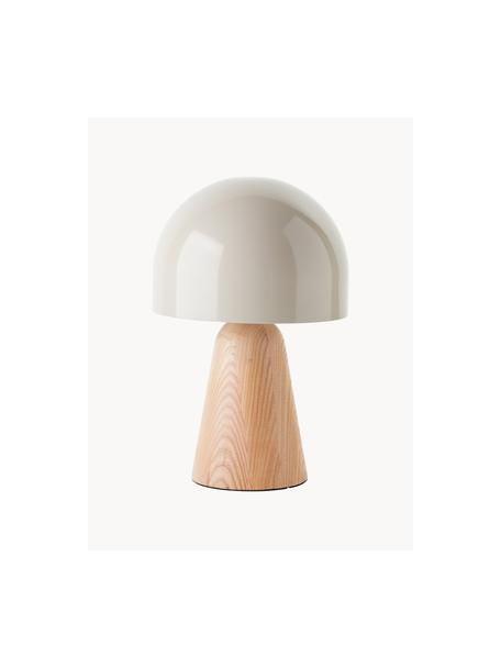 Lámpara de mesa pequeña Nalam, Pantalla: metal recubierto, Cable: recubierto en tela Este p, Beige claro, madera clara, Ø 20 x Al 31 cm