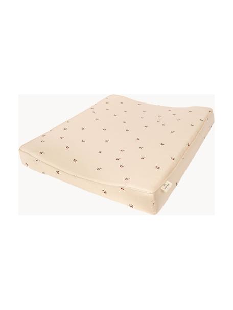 Matelas à langer en coton bio Cozy, Beige clair, motif cerise, larg. 50 x long. 65 cm