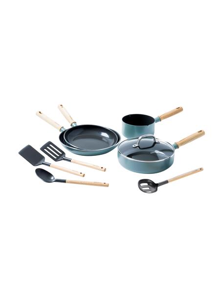 Kookset Mayflower met antiaanbaklaag, 8-delig, Lichtblauw, essenhout, Set met verschillende formaten