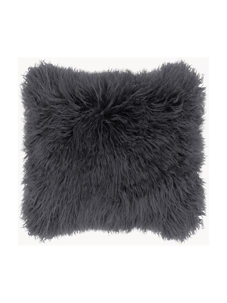 Pluizige kussenhoes van imitatievacht Morten, gekruld, Bovenzijde: 67% acryl, 33% polyester,, Onderzijde: 100% polyester, GRS-gecer, Antraciet, B 40 x L 40 cm
