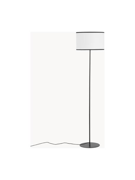 Stojacia lampa z ľanovým tienidlom Claudette, Biela, čierna, V 165 cm