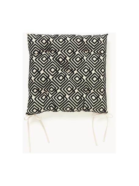 Cojín de asiento de algodón con decoración gráfica Sevil, 2 uds., Funda: 100% algodón, Blanco Off White, negro, An 40 x L 40 cm