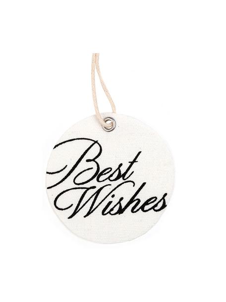 Geschenklabels set Best Wishes, 6 stuks, 60% katoen 40% polyester, Wit, zwart, Ø 6 cm