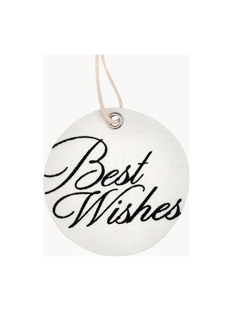 Etykieta na prezent Best Wishes, 6 szt., 60% bawełna, 40% poliester, Biały, czarny, Ø 6 x W 6 cm