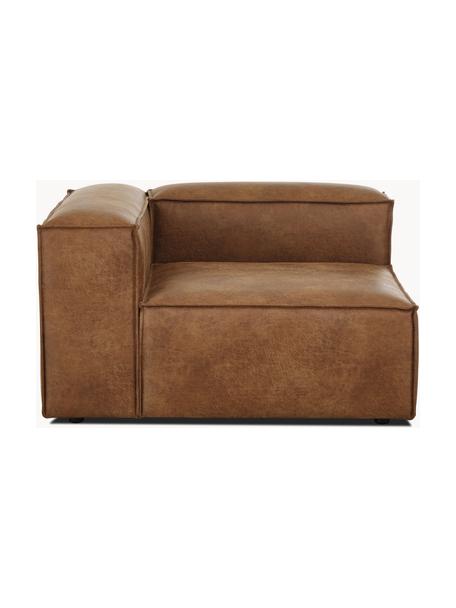 Hoekmodule Lennon van gerecycled leer, Bekleding: gerecycled leer (70% leer, Frame: massief hout, multiplex, Poten: kunststof, Leer bruin, B 119 x D 119 cm, hoekdeel links
