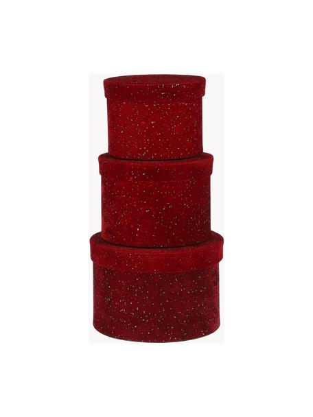 Set de cajas regalo Karo, 3 uds., Papel, terciopelo, Rojo, dorado, Set de diferentes tamaños