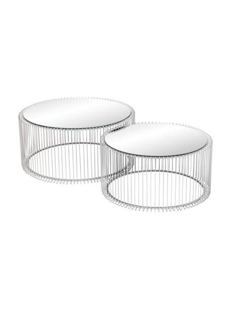 Set de mesas de centro Wire, 2 uds., tablero de vidrio, Estructura: acero con pintura en polv, Tablero: vidrio laminado, Cromo, Set de diferentes tamaños