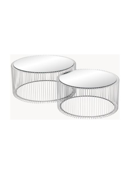 Set de mesas de centro Wire, 2 uds., tablero de vidrio, Estructura: acero con pintura en polv, Tablero: vidrio laminado, Cromo, Set de diferentes tamaños