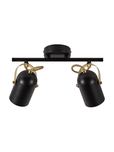 Spot plafond rétro Lotus, Noir, couleur laitonnée, larg. 35 x haut. 19 cm