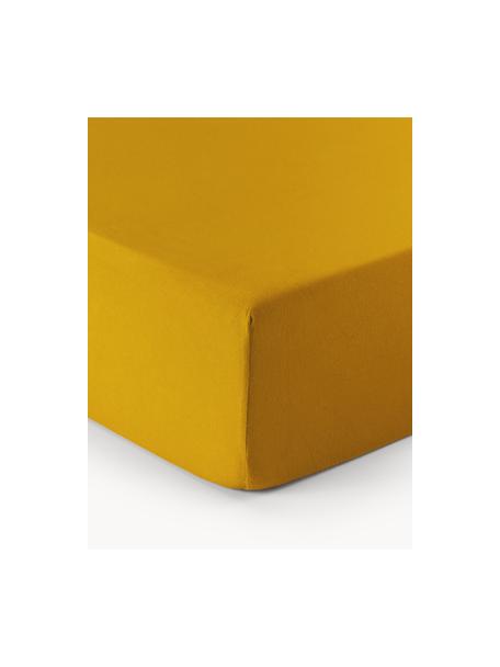 Flanelové napínací prostěradlo Biba, Hořčicově žlutá, Š 180 cm, D 200 cm, V 25 cm