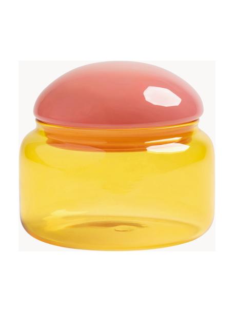 Contenitore in vetro borosilicato fatto a mano Puffy, Vetro borosilicato, Giallo acceso, rosa antico, Ø 12 x Alt. 11 cm