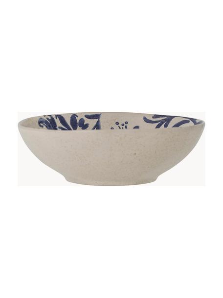 Handbemalte Suppenteller Petunia mit Blumenmuster, 6 Stück, Steingut, Beige, Blautöne, Ø 17 x H 6 cm