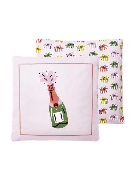 Housse de coussin 45x45 Noël brodée, réversible Popp, 100 % coton, Rose, multicolore, larg. 45 x long. 45 cm