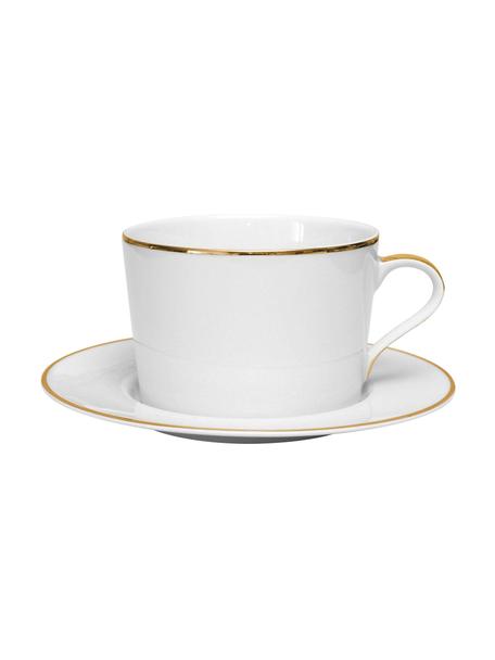 Porzellan-Kaffeetassen Ginger mit goldenem Rand, 2 Stück, Porzellan, Weiss mit Goldrand, Ø 17 x H 8 cm, 370 ml