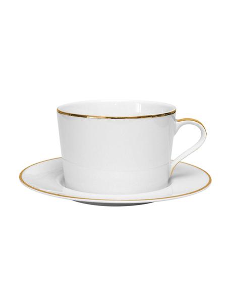Tazas de café de porcelana Ginger, 2 uds., Porcelana, Blanco con borde dorado, Ø 17 x Al 8 cm, 370 ml
