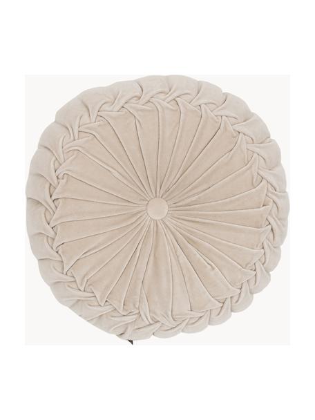 Kulatý sametový polštář s volánky Kanan, s výplní, Béžová, Ø 40 cm, V 10 cm