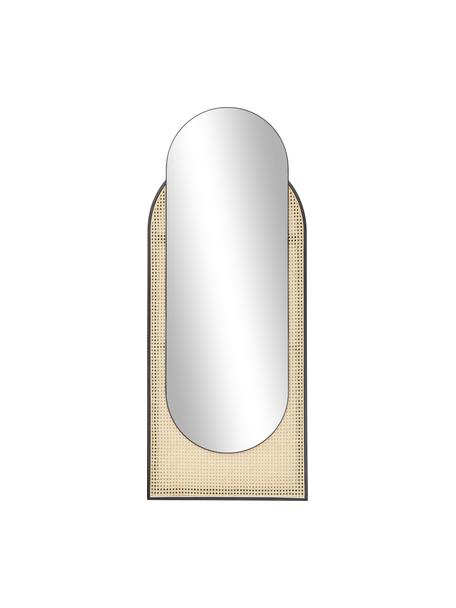 Espejo de pared ovalado con tejido vienés Esma, Parte trasera: tablero de fibras de dens, Espejo: cristal, Negro, beige, An 66 x Al 162 cm