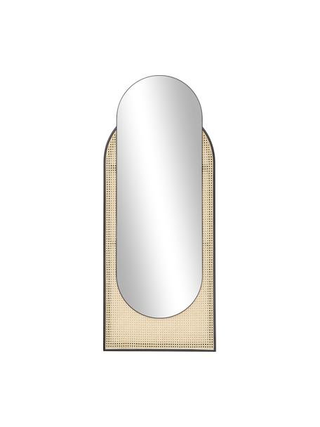 Specchio ovale da parete con intreccio viennese Esma, Cornice: metallo, rattan, Retro: pannello di fibra a media, Superficie dello specchio: lastra di vetro, Nero, beige, Larg. 66 x Alt. 162 cm