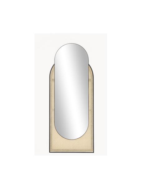 Ovale wandspiegel Esma met Weens vlechtwerk, Lijst: metaal, rotan, Zwart, beige, B 66 x H 162 cm