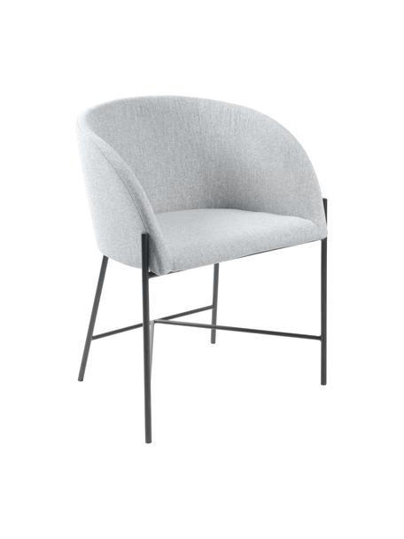 Gestoffeerde stoel Nelson met armleuningen, Bekleding: polyester, Poten: gelakt metaal, Geweven stof lichtgrijs, poten zwart, B 56 x D 54 cm