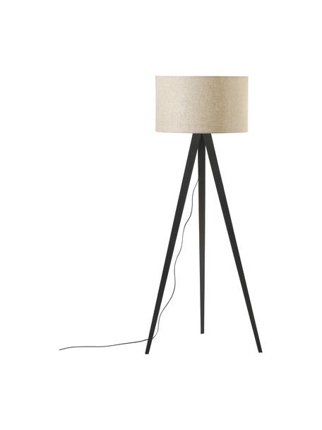 Lampa podłogowa trójnóg z litego drewna w stylu scandi Jake, Odcienie kremowego, czarny, Ø 60 x W 150 cm