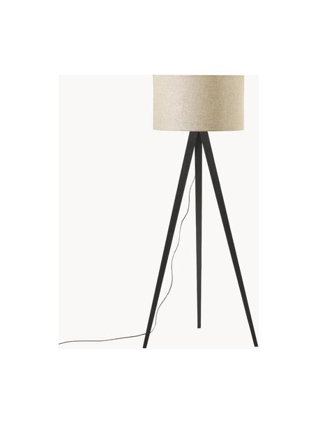 Lampadaire trépied scandi en bois massif Jake, Beige, noir, haut. 150 cm