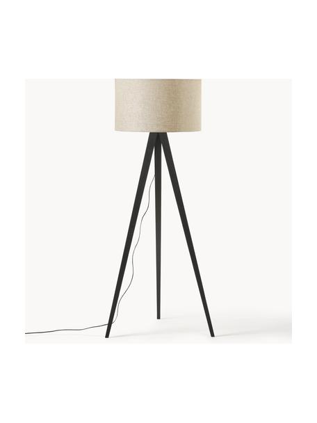 Lampa podłogowa trójnóg z litego drewna w stylu scandi Jake, Beżowy, czarny, W 150 cm