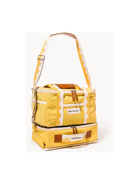 Borsa da picnic con accessori da picnic Retro, Giallo sole, bianco, Larg. 36 x Alt. 13 cm