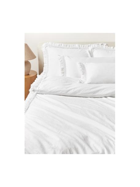 Baumwollperkal-Bettdeckenbezug Abra mit Fransen, Webart: Perkal Fadendichte 165 TC, Weiß, B 155 x L 220 cm