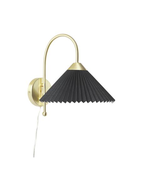 Wandlamp Viens met zwarte linnen-lampenkap, Lampenkap: linnen, Zwart, B 28 x L 200 cm
