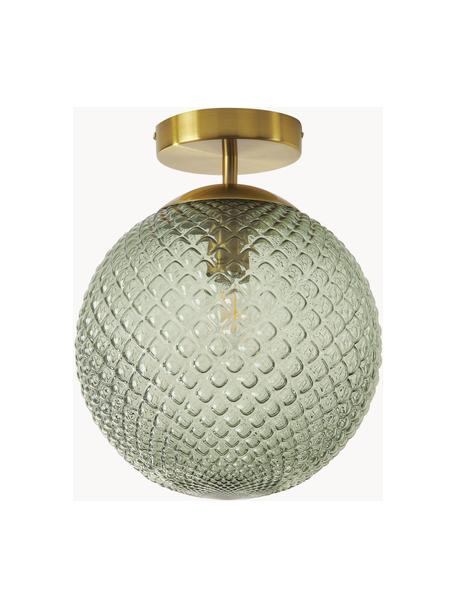 Plafón pequeño de vidrio Lorna, Pantalla: vidrio, Anclaje: metal galvanizado, Dorado, verde, Ø 25 x Al 30 cm