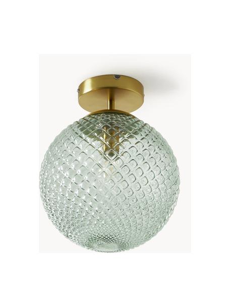 Kleine Deckenleuchte Lorna aus Glas, Lampenschirm: Glas, Baldachin: Metall, galvanisiert, Goldfarben, Grün, Ø 25 x H 30 cm