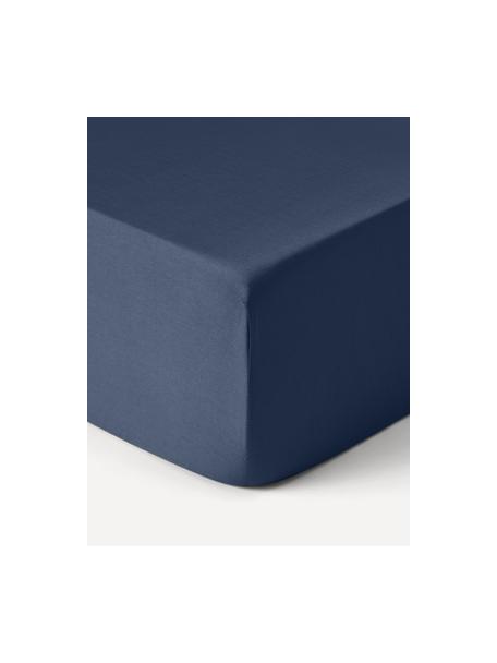 Drap-housse en satin de coton Comfort, Bleu foncé, larg. 140 x long. 200 cm, haut. 25 cm
