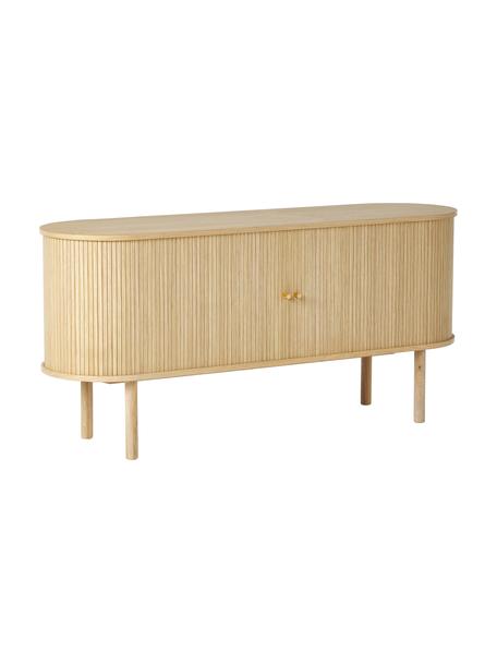Credenza con fronte scanalato Calary, Gambe: legno massiccio di querci, Maniglie: metallo spazzolato, Legno di quercia, Larg. 160 x Alt. 75 cm