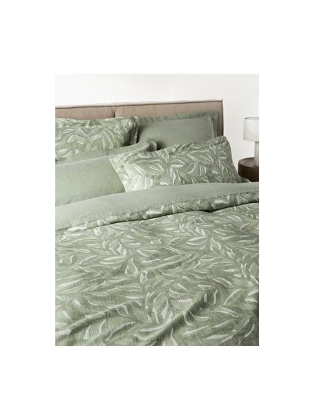Baumwoll-Leinen-Bettdeckenbezug Amita mit Jacquard-Muster, Webart: Perkal Fadendichte 260 TC, Salbeigrün, B 135 x L 200 cm