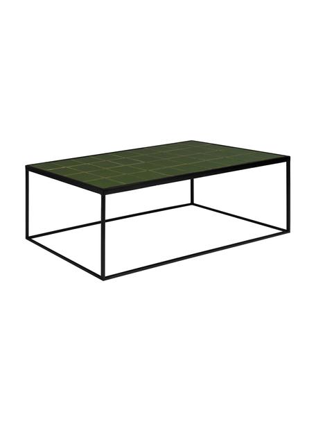 Tavolino da salotto piastrellato verde Glazed, Struttura: metallo verniciato a polv, Verde, nero, Larg. 93 x Alt. 36 cm