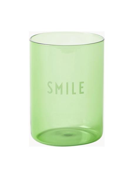 Designer Wasserglas Favourite SMILE mit Schriftzug, Borosilikatglas, Grün (Smile), Ø 8 x H 11 cm, 350 ml