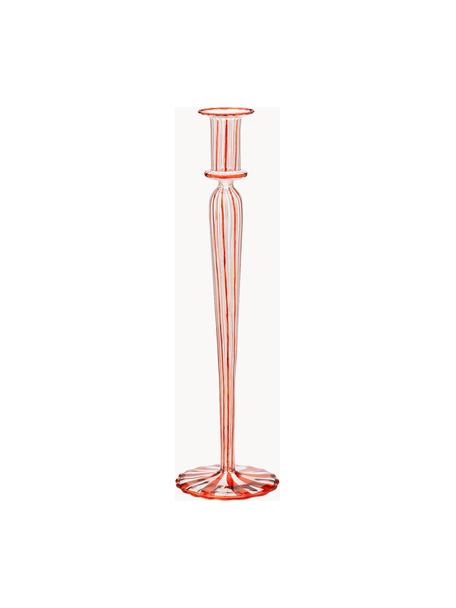 Mundgeblasener Kerzenhalter Candy Cane, Borosilikatglas, mundgeblasen, Rot, Transparent, Ø 9 x H 34 cm