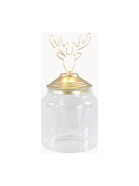 Barattolo a LED Deer, Contenitore: vetro, Coperchio: metallo rivestito, Trasparente, dorato, Ø 15 x Alt. 20 cm
