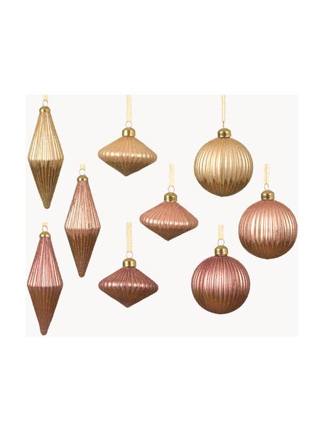 Weihnachtsbaumanhänger Blaze, 9er-Set, Glas, Goldfarben, Kupferfarben, Rosa, Set mit verschiedenen Größen