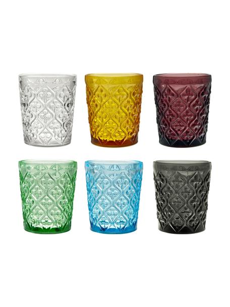 Sada sklenic v různých barvách Marrakech, 6 dílů, Sklo, Modrá, fialová, šedá, zelená, žlutá, transparentní, Ø 8 cm, V 10 cm, 240 ml