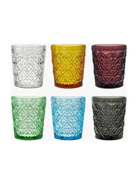 Sada sklenic se strukturálním vzorem Marrakech, 6 dílů, Sklo, Modrá, fialová, šedá, zelená, žlutá, transparentní, Ø 8 cm, V 10 cm, 240 ml