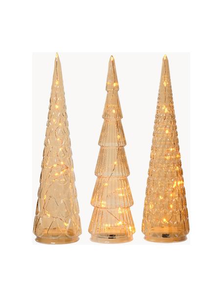 Sapins de Noël LED à piles avec fonction minuterie Cristal, 3 élém., Verre, Brun clair, transparent, Ø 9 x haut. 35 cm