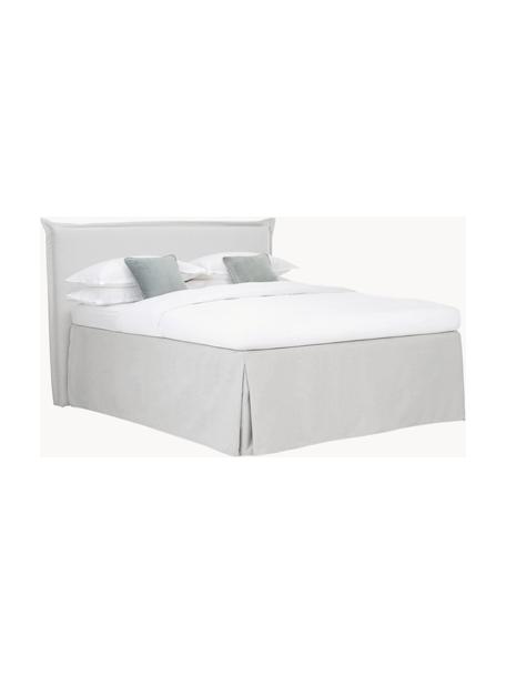 Premium boxspringbed Violet, Matras: 5-zones pocketvering, Poten: massief gelakt berkenhout, Geweven stof lichtgrijs, B 200 x L 200 cm, hardheidsgraad H2