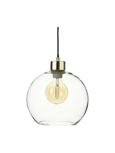 Kleine hanglamp Irina van glas, Lampenkap: glas, Baldakijn: gegalvaniseerd metaal, Decoratie: gegalvaniseerd metaal, Goudkleurig, Ø 24 x H 22 cm