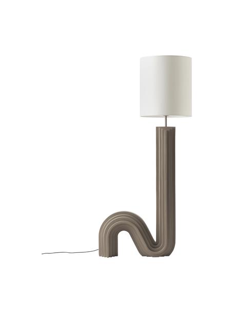 Design Stehlampe Luomo in Taupe, Lampenschirm: Leinenstoff, Gebrochenes Weiss, Taupe, Ø 40 x H 153 cm