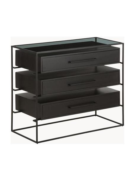 Ladekast Lyle met glazen blad, Plank: glas, Zwart, B 100 x H 82 cm