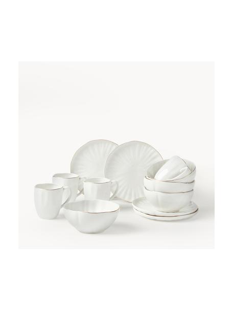 Service petit déjeuner en porcelaine Sali, 4 personnes (12 élém.), Porcelaine, émaillée, Blanc avec bordure dorée, 4 personnes (12 élém.)