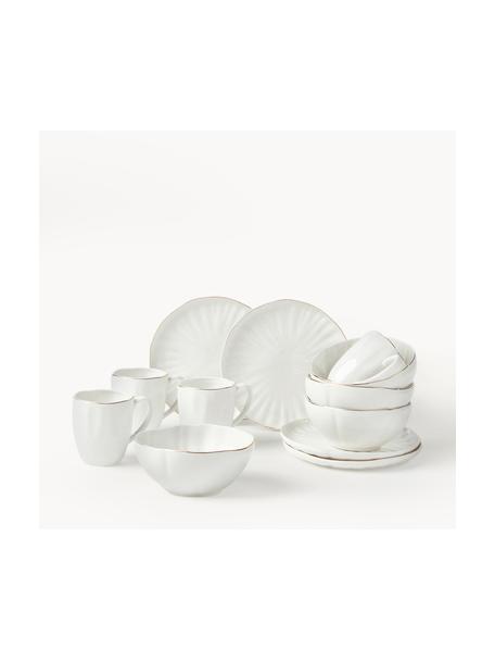 Set colazione con rilievo Sali, 4 persone (12 pz), Porcellana, Bianco con bordo dorato, 4 persone (12 pz)